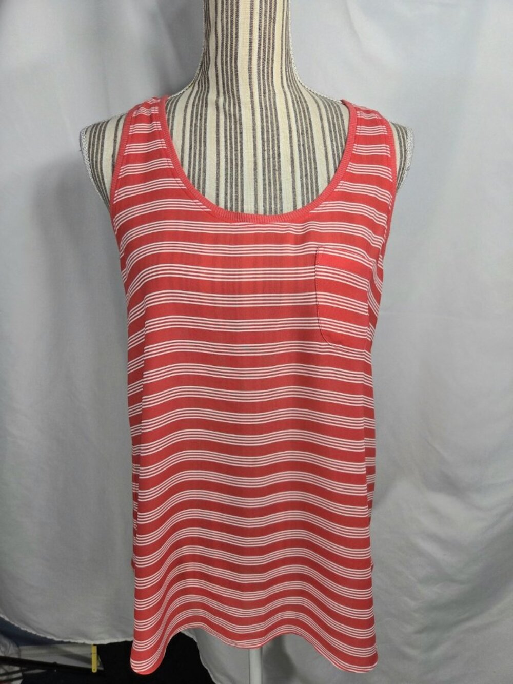 Ann Taylor LOFT NWOT Orange White Striped Sleeveless Tank Top Size Small Pocket